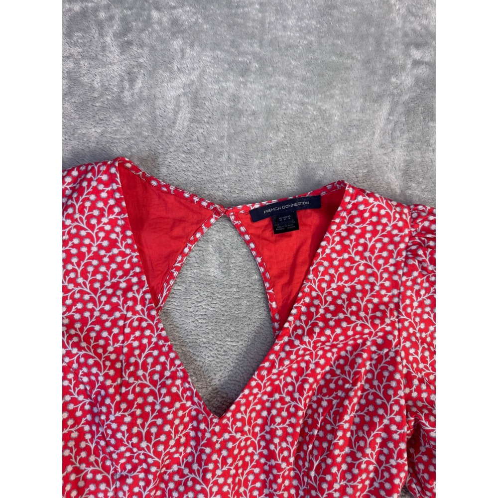 French Connection Red Floral Puff Sleeve Tiered Mini Dress Size 8 - Picture 5 of 9
